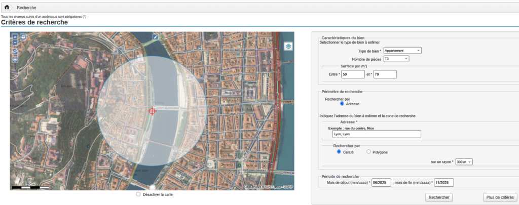 illustration d'une recherche réalisée sur a base Patrim