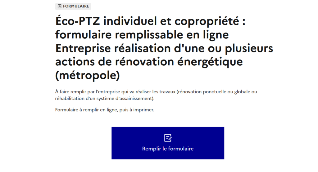 illustration du site service-public.gouv.fr concernant le formulaire en ligne eco-PTZ