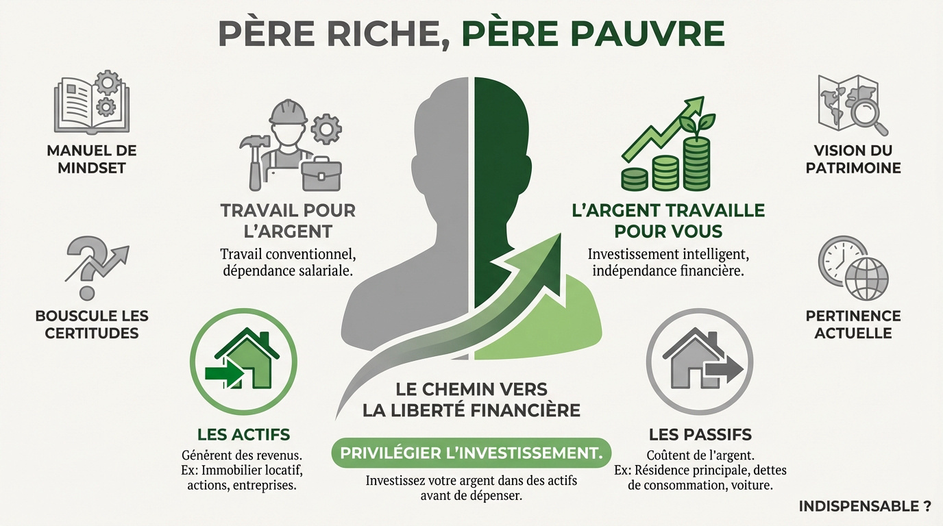 Schéma illustrant la différence entre un actif et un passif selon Robert Kiyosaki