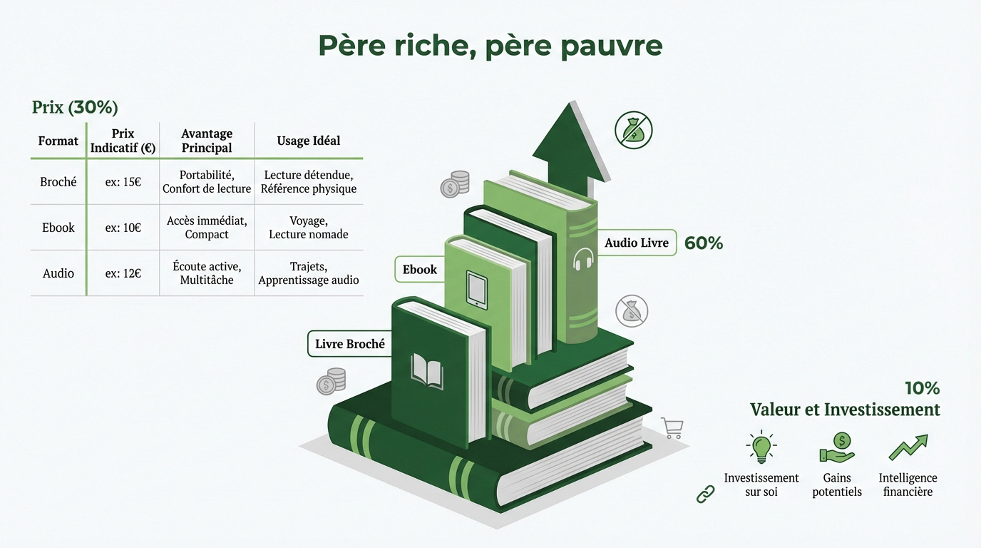 Comparaison des formats et tarifs du livre Père riche père pauvre