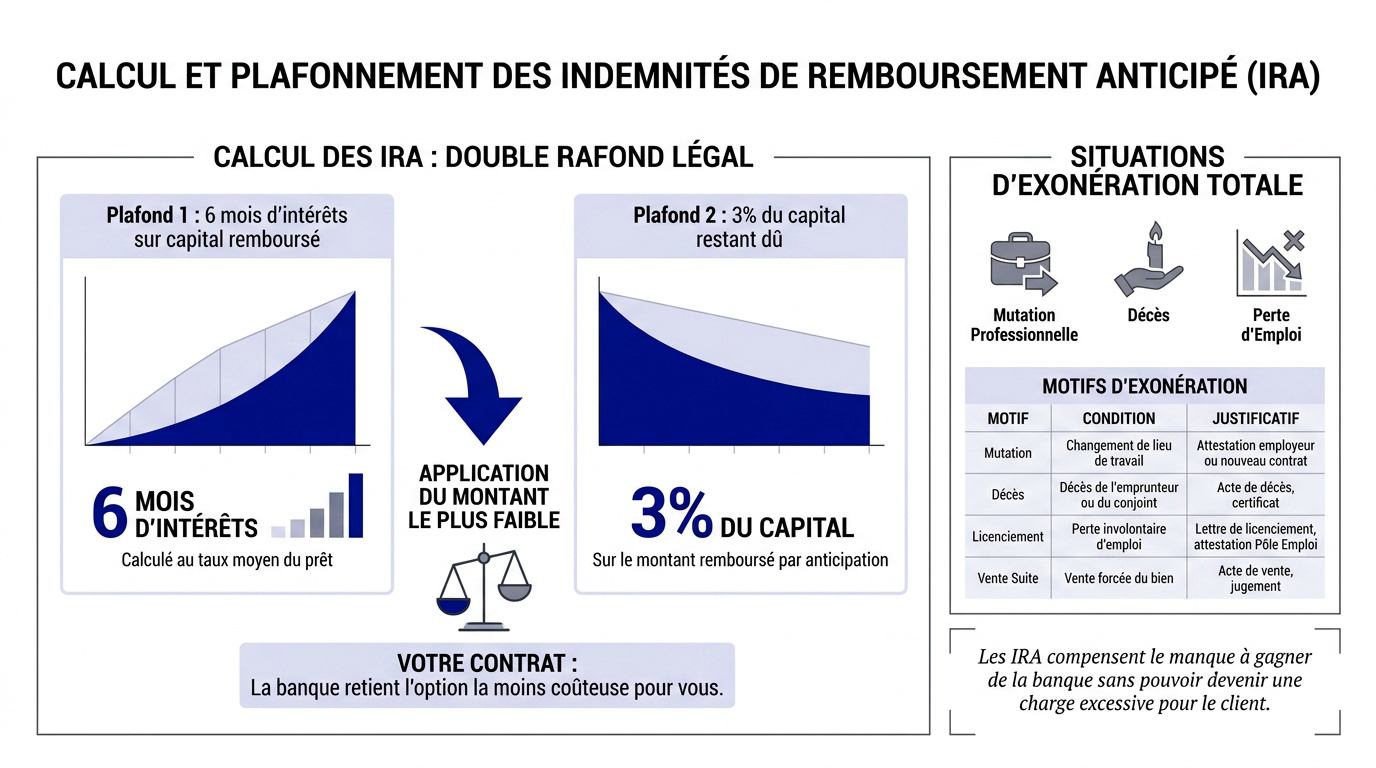 Graphique expliquant le plafonnement légal des indemnités de remboursement anticipé pour un prêt immobilier
