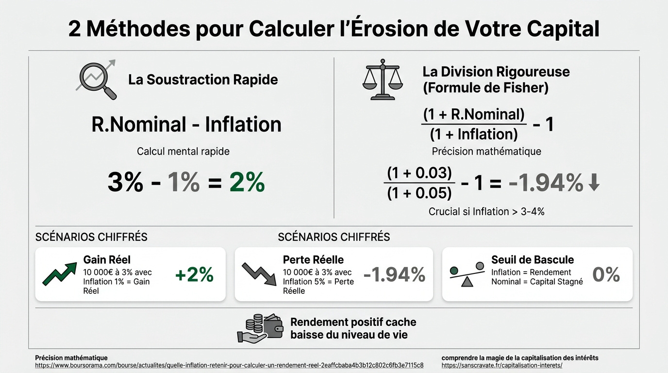 Graphique illustrant l'impact de l'inflation sur la valeur réelle d'un capital financier au fil du temps