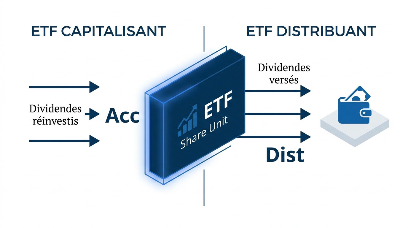 Comparaison du fonctionnement entre ETF capitalisant et ETF distribuant