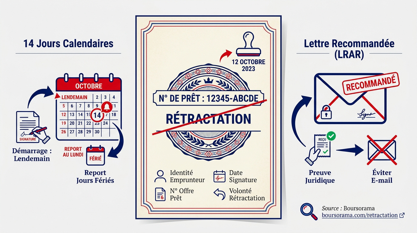 Formulaire de rétractation pour un crédit à la consommation envoyé par courrier recommandé