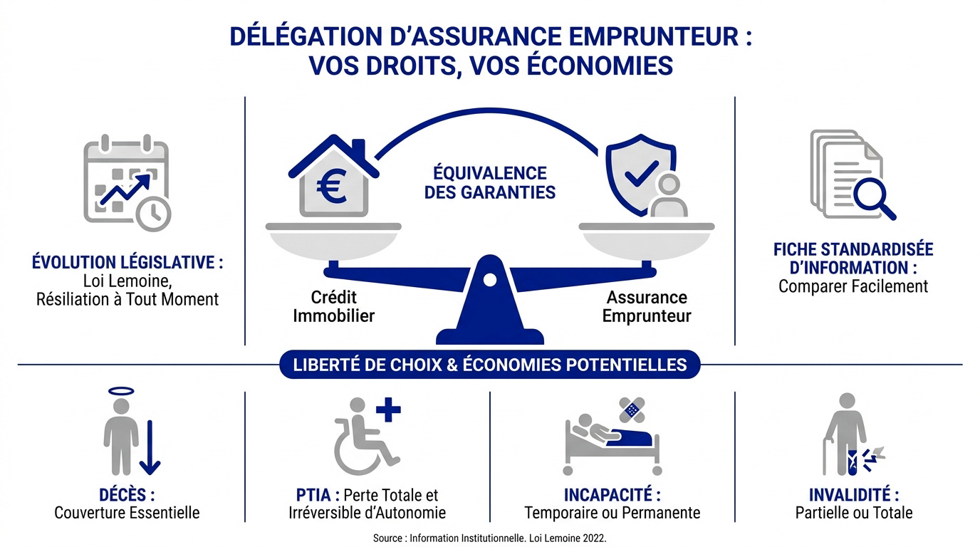 Illustration des droits à la délégation d'assurance emprunteur et économies loi Lemoine