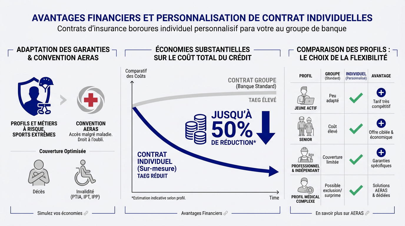 Comparaison des économies entre assurance groupe et délégation individuelle