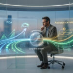 Un homme d'affaires analyse des graphiques financiers holographiques comparant le PEA et l'assurance-vie pour 2026.