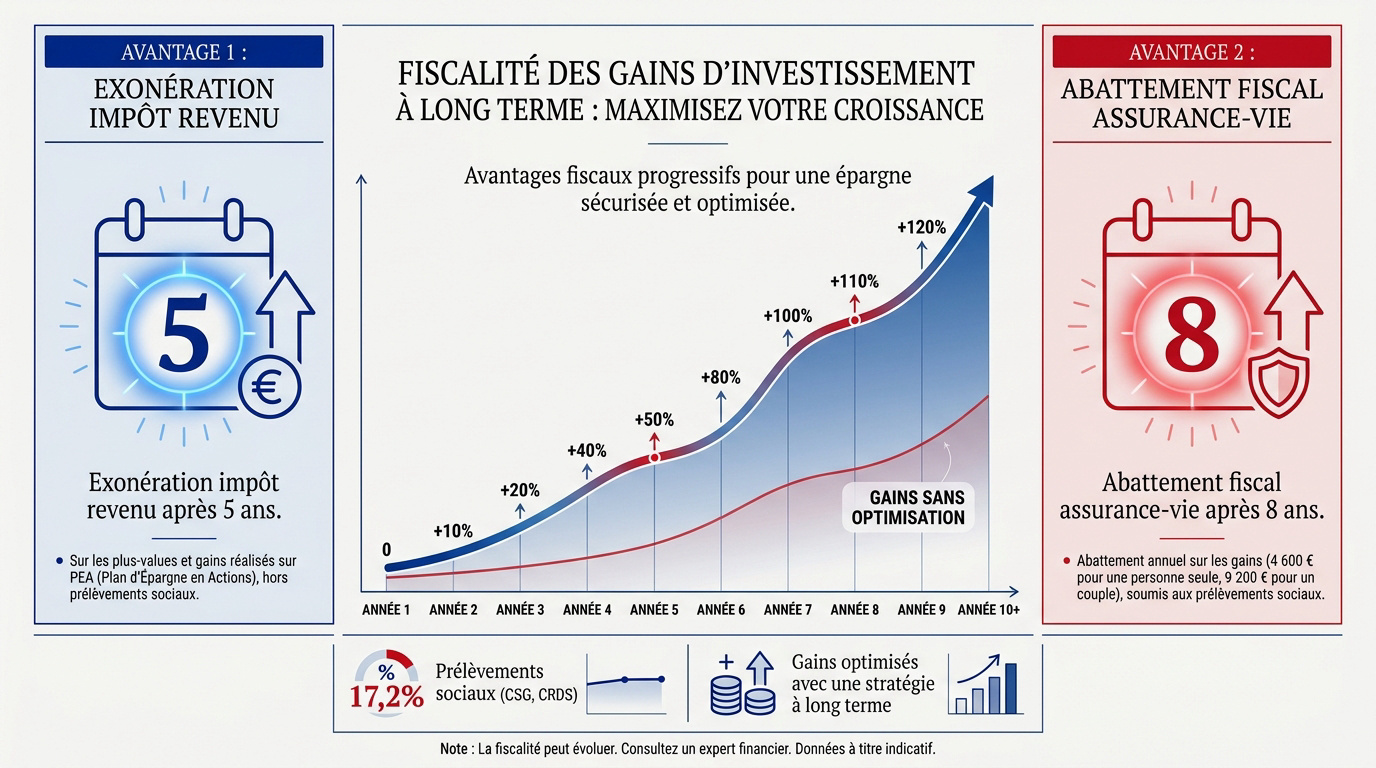 Comparaison de la fiscalité avantageuse entre le PEA et l'assurance-vie après plusieurs années de détention